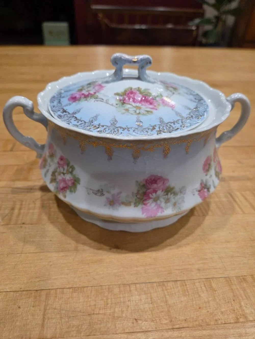 Vintage Elbogen Austria Springer Co Porcelain Floral Covered Sugar Bowl